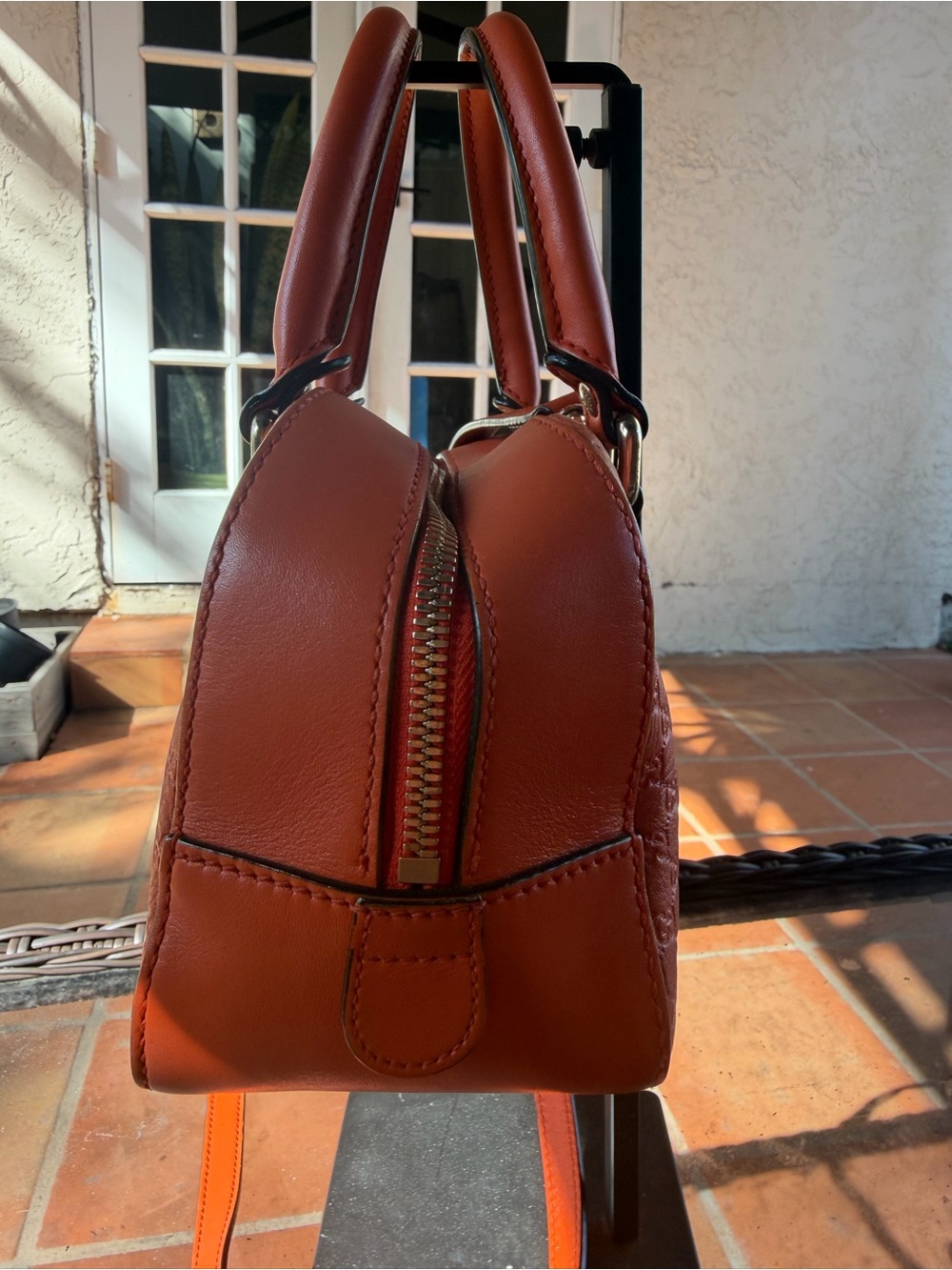 Gucci Orange Embossed Leather Satchel with Top Handles - Picture 5 of 15
